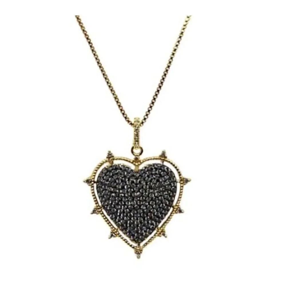 Two tone heart cubic zirconia pendant necklace